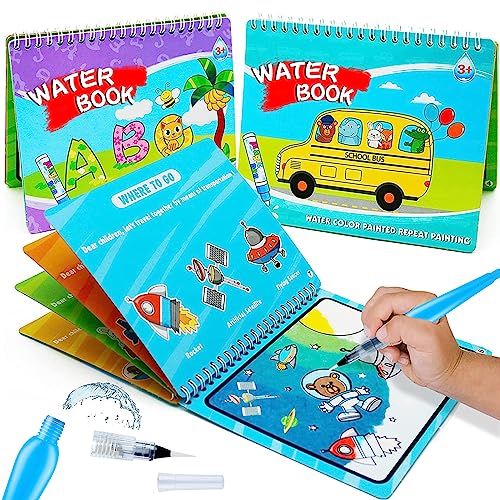 hapray Magic Water Paint Coloring Books for Toddler Art Toys Age 24 Educational Learning Doodle Toy Gifts for Girl Boy 3 2 1 Year Alphabet Transportation 2 Pack - Image 1