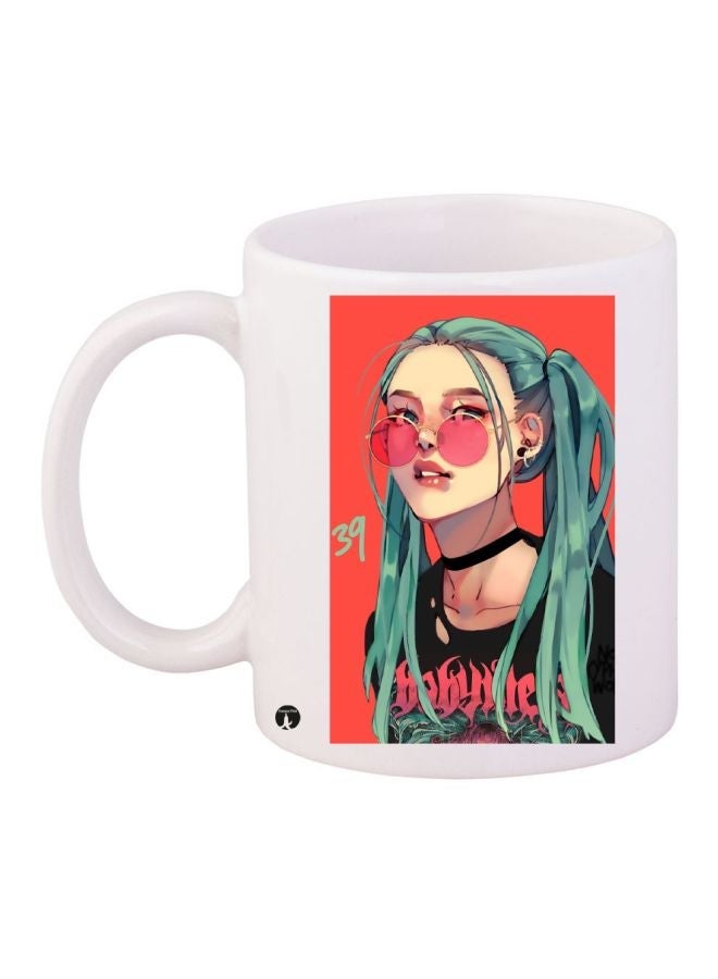 RYN Cartoon Girl Printed Coffee Mug White/Red/Black 11ounce