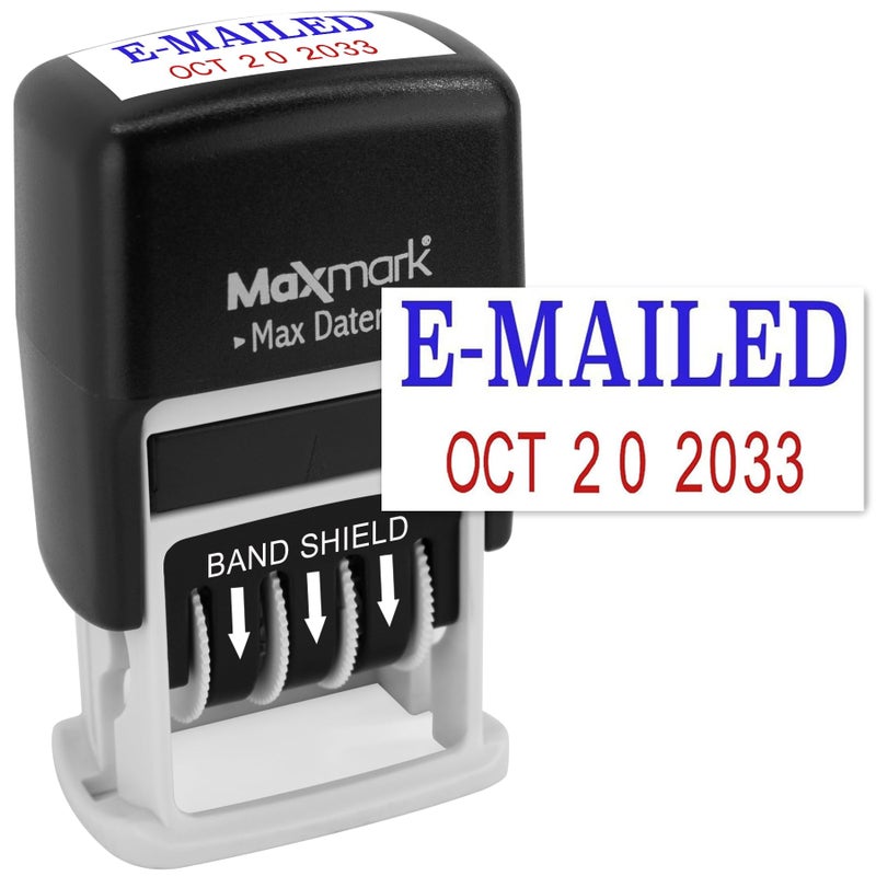 MaxMark SelfInking Rubber Date Office Stamp with EMAILED Phrase Blue Ink  Date RED Ink Max Dater II 12Year Band