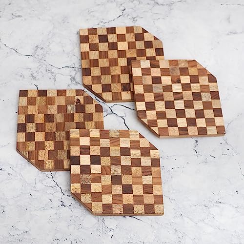 Indian-Shelf 4 Pieces Coasters Wooden | Coasters for Cups | Tea Coster | Coaters Set |Dining Table Decorative Items | Indian Traditional Gifts | Bar for Home | Coasters for Dining Table for Hot Pots - Image 2