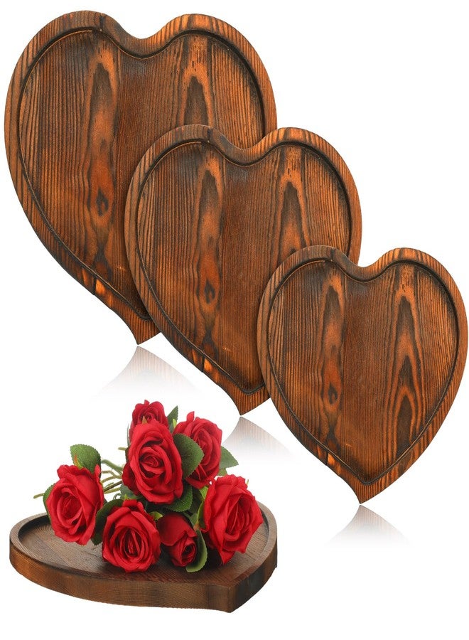 Nitial 3 Pcs Valentine's Day Heart Tray Wooden Heart Serving Plate Tray Romantic Dish Neutral Cheese Charcuterie Board and Platters for Valentine Wedding Display Snack Cake Fruit, Food, 3 Sizes - Image 1