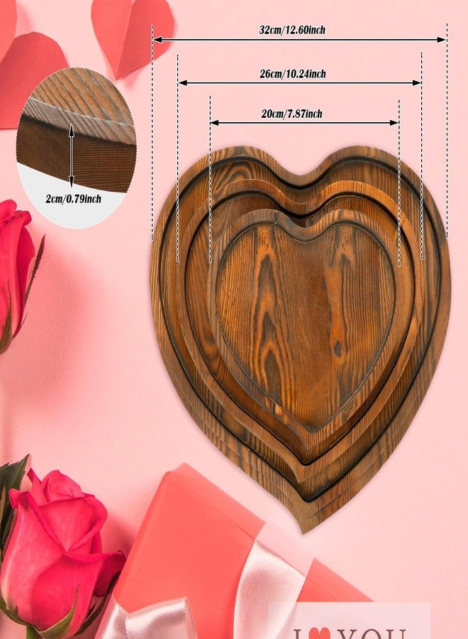 Nitial 3 Pcs Valentine's Day Heart Tray Wooden Heart Serving Plate Tray Romantic Dish Neutral Cheese Charcuterie Board and Platters for Valentine Wedding Display Snack Cake Fruit, Food, 3 Sizes - Image 4