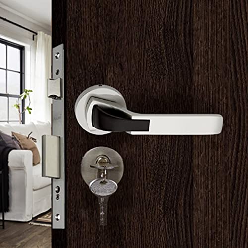Atom Mortise Rose Door Handle Set with Lock Body | Satin Black Finish | 3 Keys | 6 Lever Double Stage Lockset for Door, Bathroom, Bedroom, Living Room, O-42Rose - Image 1