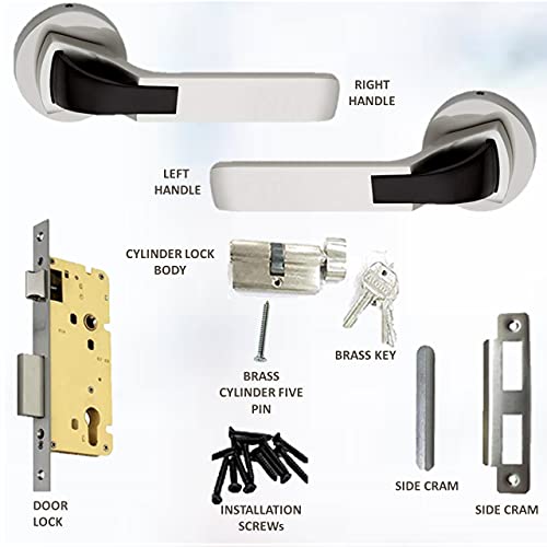 Atom Mortise Rose Door Handle Set with Lock Body | Satin Black Finish | 3 Keys | 6 Lever Double Stage Lockset for Door, Bathroom, Bedroom, Living Room, O-42Rose - Image 5