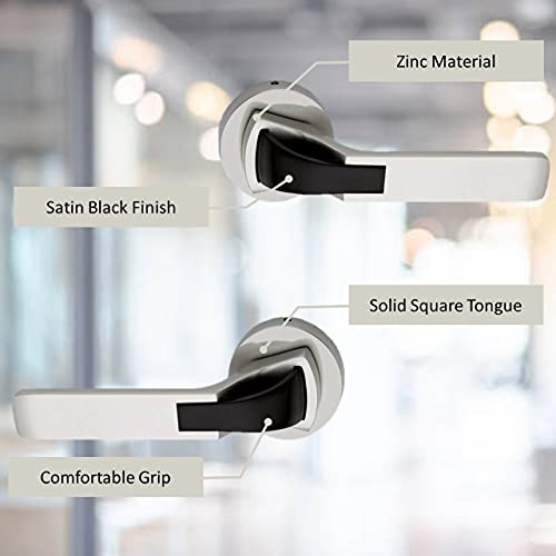 Atom Mortise Rose Door Handle Set with Lock Body | Satin Black Finish | 3 Keys | 6 Lever Double Stage Lockset for Door, Bathroom, Bedroom, Living Room, O-42Rose - Image 4
