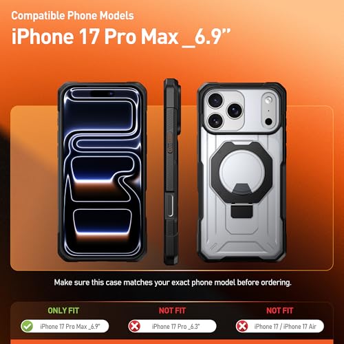 Poetic Spartan Case with Ring Stand for iPhone 17 Pro Max Camera Control ButtonMagsafe Compatible Full Body Rugged Shockproof Protective Cover Case BlackClear - Image 3