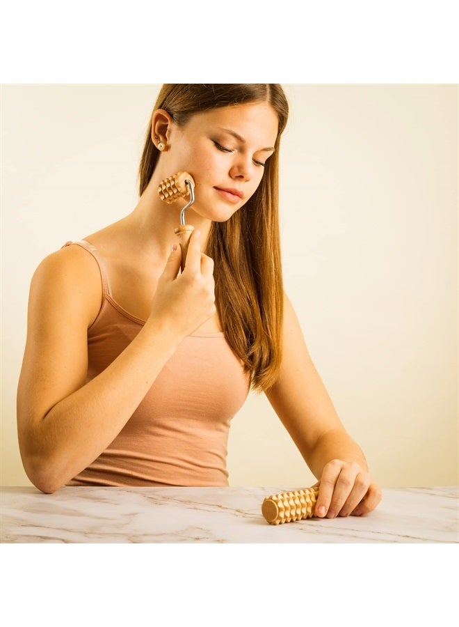 tuuli Body and Face Roller, Multi-Functional Wooden Massage Roller, Helps Ease Muscle Tension and Support Skin Health, Natural Face Massage Tools, Set of 2 (2 piece set A) - Image 5