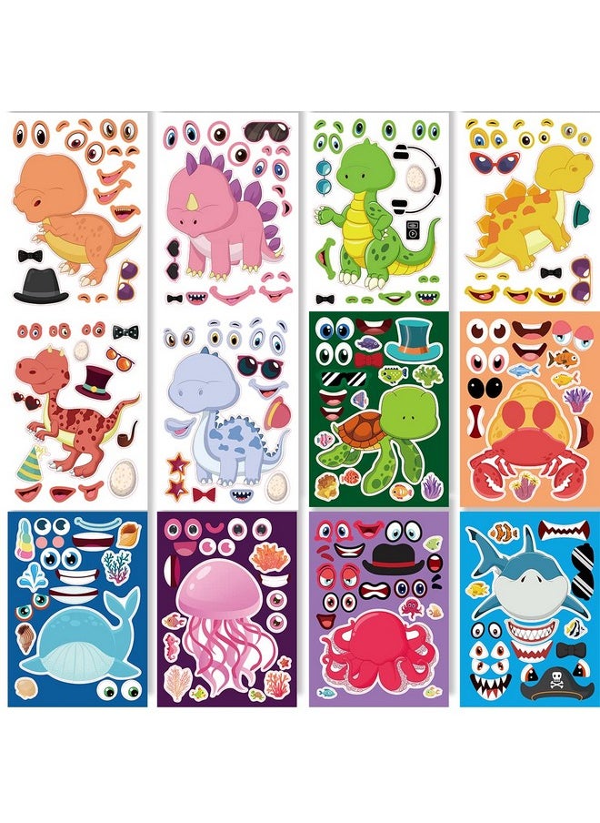 DaiUni 24 Sheets 8.27''×5.9'' Make Your Own Stickers For Kids Toddlers Make A Face Stickers Mix And Match With Unicorn Dinosaur Horse And Sea Animals For Kids Party Favors Activities  - Image 3