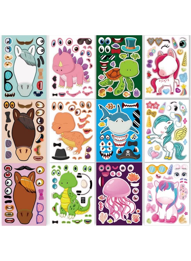 DaiUni 24 Sheets 8.27''×5.9'' Make Your Own Stickers For Kids Toddlers Make A Face Stickers Mix And Match With Unicorn Dinosaur Horse And Sea Animals For Kids Party Favors Activities  - Image 1