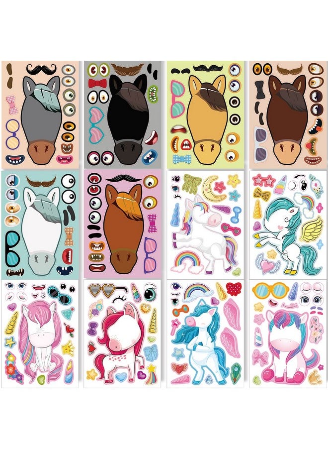DaiUni 24 Sheets 8.27''×5.9'' Make Your Own Stickers For Kids Toddlers Make A Face Stickers Mix And Match With Unicorn Dinosaur Horse And Sea Animals For Kids Party Favors Activities  - Image 4