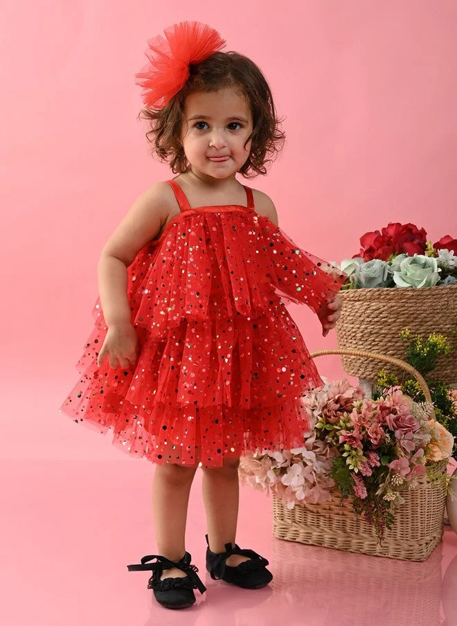 Saka Designs Red Embellished A-Line Dress for Girls