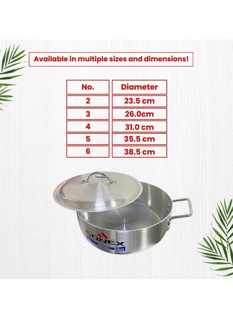 SONEX طقم قدر السمك سونيكس 2x6، مجموعة أواني الطهي، توزيع حرارة متساوي، قدر سمك متين، مقابض من الفولاذ المقاوم للصدأ، قدر متعدد الاستخدامات، أحجام متعددة، تشطيب معدني، فضي، 23.5/26/31/35.5/38.5 سم - Image 4