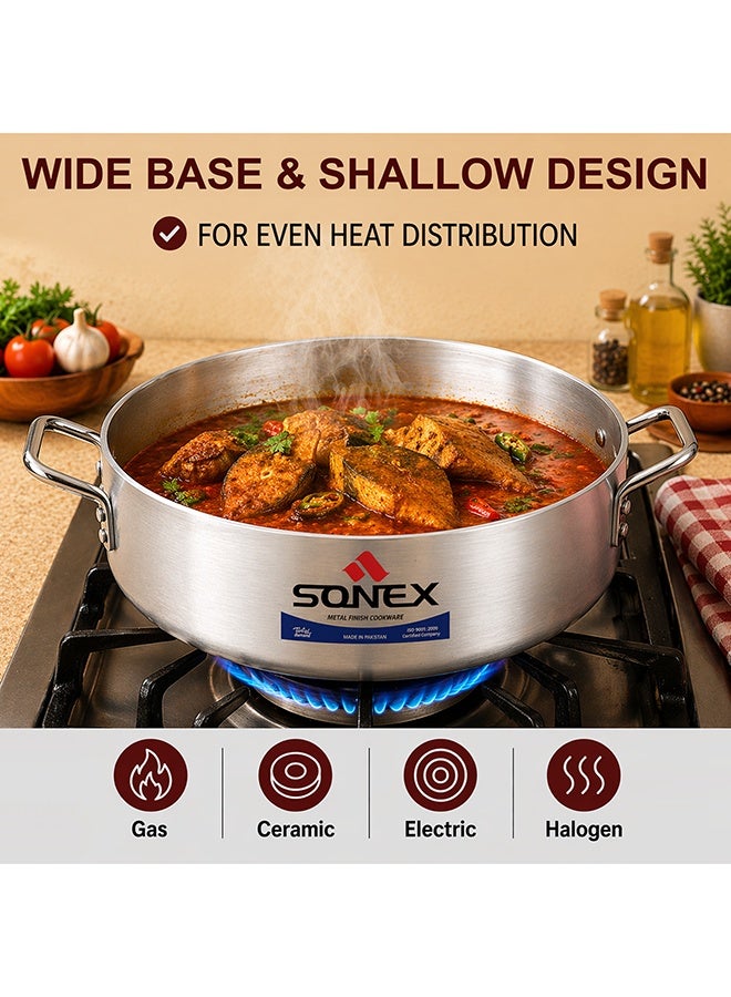 SONEX طقم قدر السمك سونيكس 2x6، مجموعة أواني الطهي، توزيع حرارة متساوي، قدر سمك متين، مقابض من الفولاذ المقاوم للصدأ، قدر متعدد الاستخدامات، أحجام متعددة، تشطيب معدني، فضي، 23.5/26/31/35.5/38.5 سم - Image 5