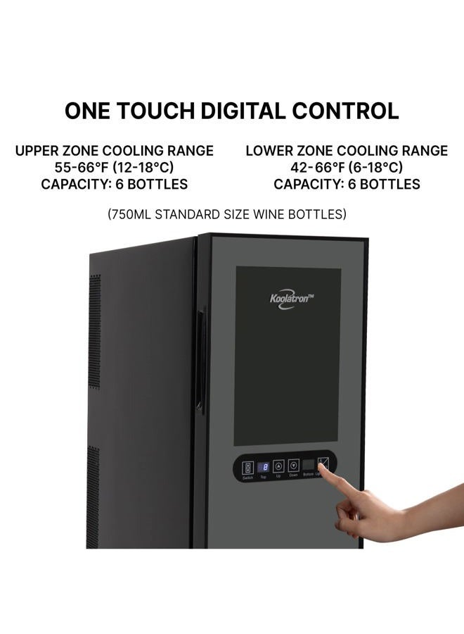 Koolatron WC12DZ, Dual Zone Thermoelectric Cooler 12 Bottle Capacity with Digital Temperature Controls-Wine Cellar with Quiet Cooling Power and 4 Removable Shelves, Black/Silver - Image 4