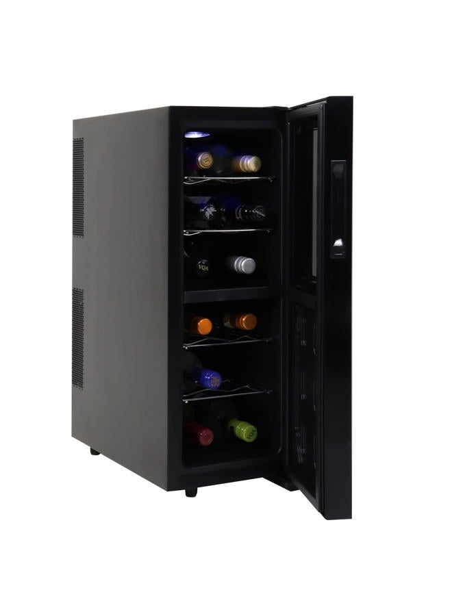 Koolatron WC12DZ, Dual Zone Thermoelectric Cooler 12 Bottle Capacity with Digital Temperature Controls-Wine Cellar with Quiet Cooling Power and 4 Removable Shelves, Black/Silver - Image 1