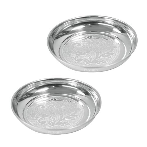 POSHIFY German Silver Pooja Thali Pack of 2, Pooja Plates, Home Decor, Meditation, Yoga, Silverware, Diwali Decorations, Diwali Gift, Wedding Gift, Puja Samagri, Pooja Set, Thali - 1204 - Image 1