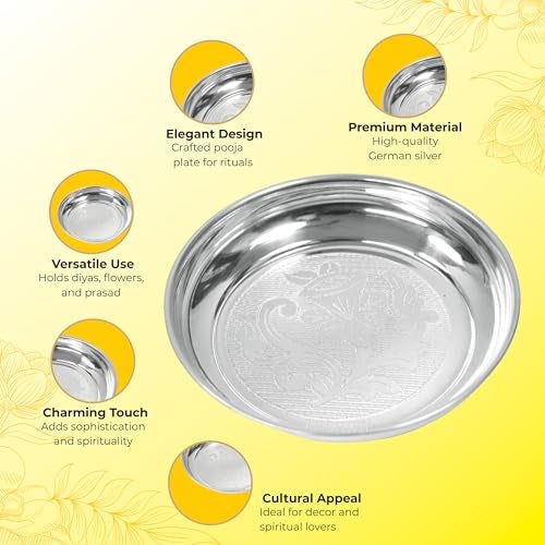 POSHIFY German Silver Pooja Thali Pack of 2, Pooja Plates, Home Decor, Meditation, Yoga, Silverware, Diwali Decorations, Diwali Gift, Wedding Gift, Puja Samagri, Pooja Set, Thali - 1204 - Image 4