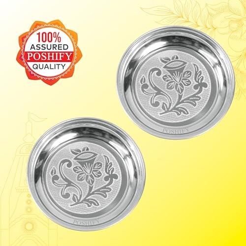 POSHIFY German Silver Pooja Thali Pack of 2, Pooja Plates, Home Decor, Meditation, Yoga, Silverware, Diwali Decorations, Diwali Gift, Wedding Gift, Puja Samagri, Pooja Set, Thali - 1204 - Image 5