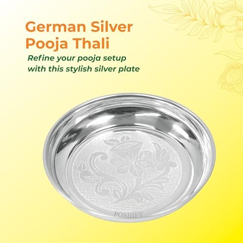 POSHIFY German Silver Pooja Thali Pack of 2, Pooja Plates, Home Decor, Meditation, Yoga, Silverware, Diwali Decorations, Diwali Gift, Wedding Gift, Puja Samagri, Pooja Set, Thali - 1204 - Image 3