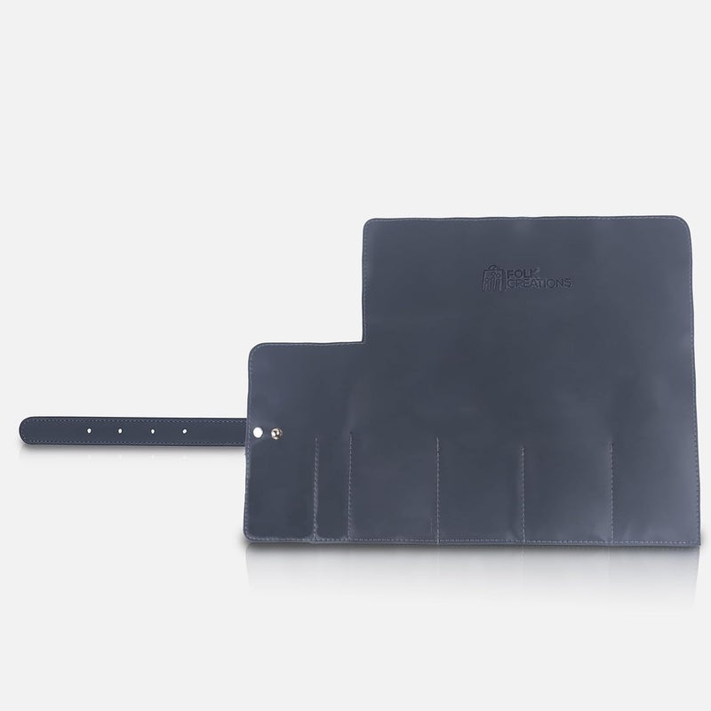 Folk Creations Vegan Leather Watch Roll – 4‑Slot Travel Case, Compact Snap Closure, Grey - Image 5