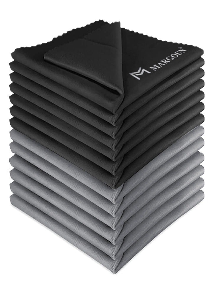 MARGOUN 12 Pack Microfiber Cleaning Cloth Premium Cloth for Glasses Lens Screens & More Black Grey  - Image 1