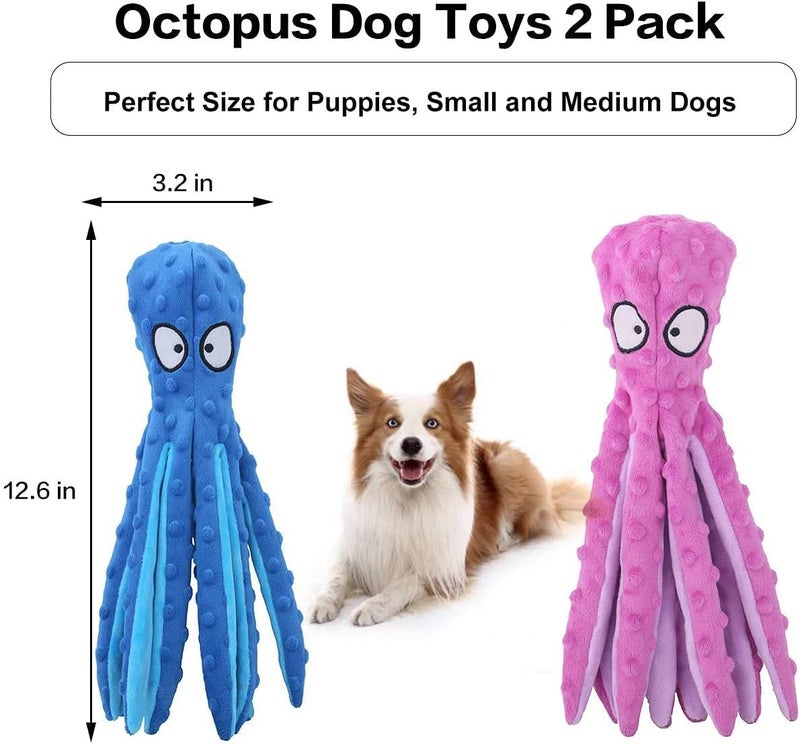 N.C NC Dog Squeak Toys No Stuffing Crinkle Plush Dog Toys for Puppy Teething, Durable Interactive Dog Chew Toys for Small to Medium Dogs Training and Reduce Boredom, 2 Pack (Blue+Purple) - Image 2