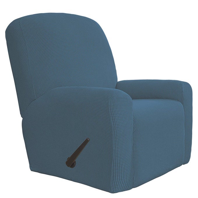 EASYGOING 4 PIECES OVERSIZED RECLINER STRETCH SOFA SLIPCOVER SOFA COVER FURNITURE PROTECTOR COUCH SOFT WITH ELASTIC BOTTOM POLYESTER SPANDEX JACQUARD FABRIC SMALL CHECKS BLUESTONEXLARGE