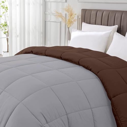 Razzai All-Season Comforter 220 GSM | Super Soft Fluffy & Lightweight Comforter Single Bed Comforter (60" x 90" Inches/152cm x 228cm) - Single Bed Comforter|Silver/Chocolate Brown - Image 2