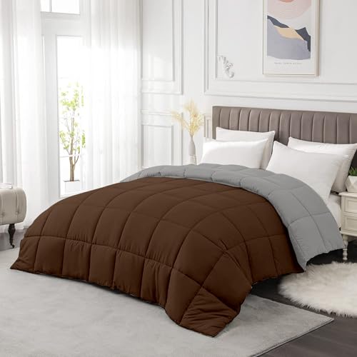 Razzai All-Season Comforter 220 GSM | Super Soft Fluffy & Lightweight Comforter Single Bed Comforter (60" x 90" Inches/152cm x 228cm) - Single Bed Comforter|Silver/Chocolate Brown - Image 3