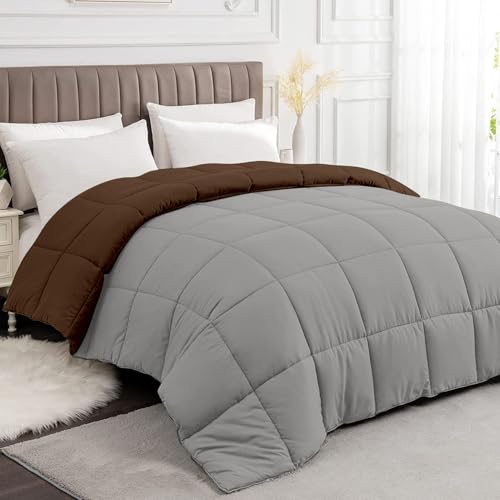 Razzai All-Season Comforter 220 GSM | Super Soft Fluffy & Lightweight Comforter Single Bed Comforter (60" x 90" Inches/152cm x 228cm) - Single Bed Comforter|Silver/Chocolate Brown - Image 4