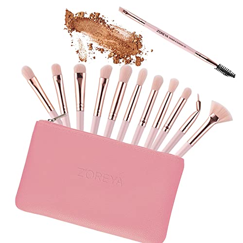 Z'OREYA Eye Makeup Brushes, 12 Pcs Professional Eye Brush Set Eyeshadow, Eyebrow, Blending, Fan, Eyelash Brushes Set With Carrying Bag (Pink) - Image 3