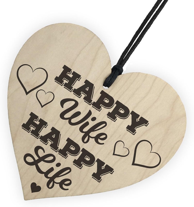 RED OCEAN Happy Wife Happy Life Novelty Wooden Hanging Heart Love Plaque - Image 5
