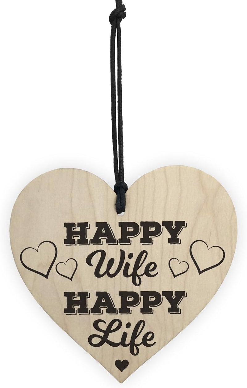 RED OCEAN Happy Wife Happy Life Novelty Wooden Hanging Heart Love Plaque - Image 4