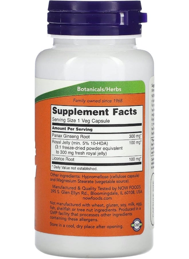 now NOW Foods Ginseng & Royal Jelly Caps. 90's  - Image 2