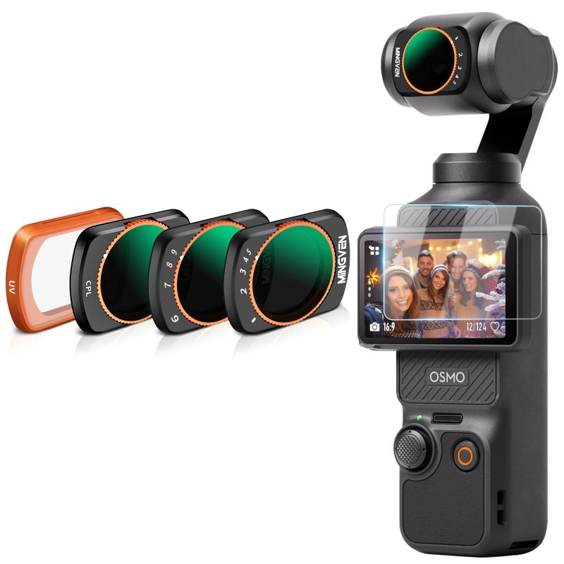 MINGVEN Magnetic Adjustable ND Filters Set for DJI Osmo Pocket 3/Xtra Muse Camera Accessories, Adjustable ND Filters 1-5 Stops + 6-9 Stops - 4 Pack (CPL, UV, VND2-32 VND64-512) - Image 1