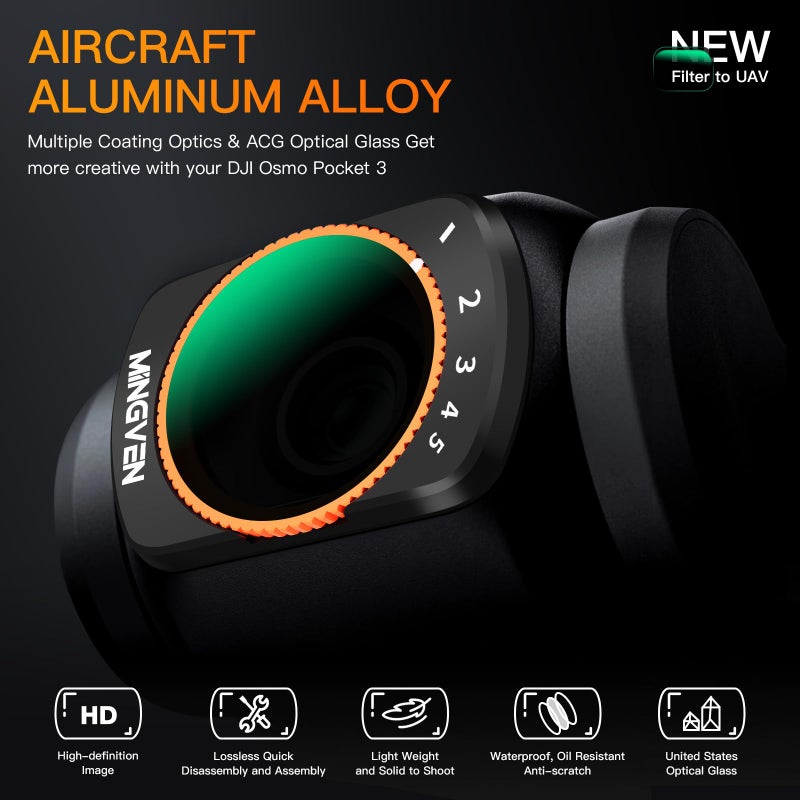 MINGVEN Magnetic Adjustable ND Filters Set for DJI Osmo Pocket 3/Xtra Muse Camera Accessories, Adjustable ND Filters 1-5 Stops + 6-9 Stops - 4 Pack (CPL, UV, VND2-32 VND64-512) - Image 2