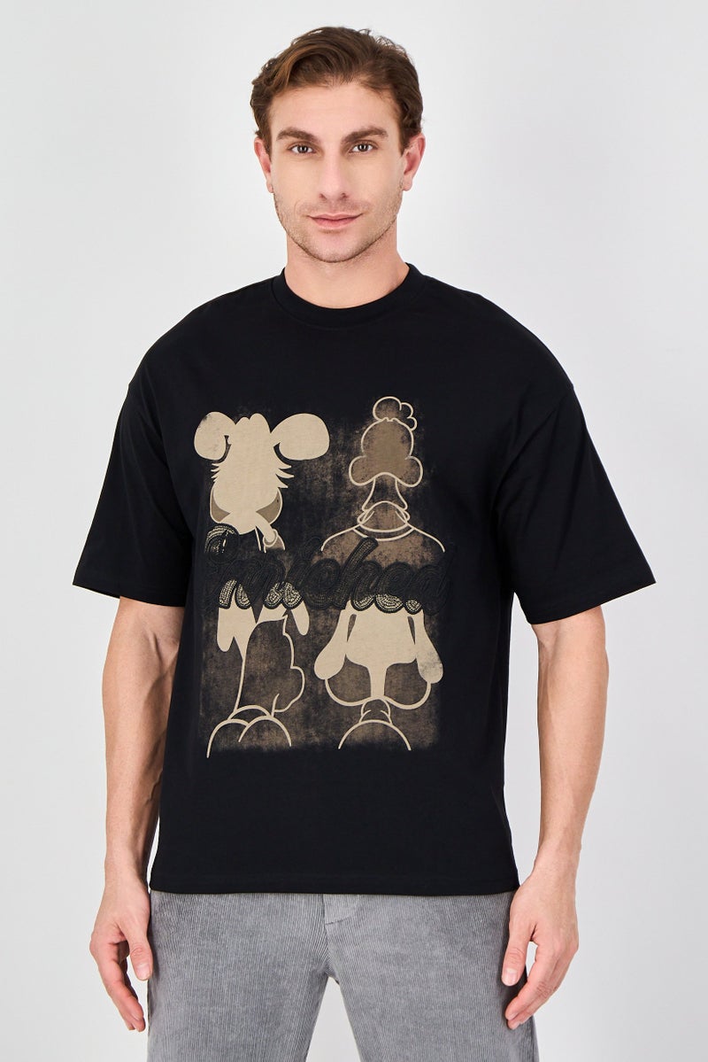 Ketch Men Crew Neck Short Sleeve Graphic Print T-Shirt, Black - Image 1