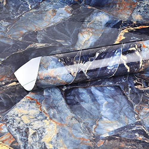 Elton Premium Blue Marble Gloss Marble Furniture Film Interior Film Wallpaper for Cupboard Door, Almirah, Fridge, Tabletop, Wall, Floor, DIY & Other Renovation Projects : 16 X 60 Inch - Image 1