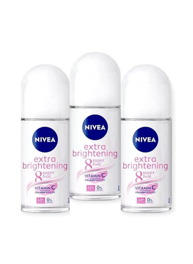 Nivea مزيل العرق نيفيا لتفتيح البشرة عناية إضافية 48 ساعة رول أون: 50 مل. (عبوة من 3) - Image 1