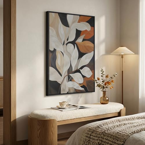 Cuspin Framed Boho Abstract Botanical Wall Art for Living Room Neutral Terracotta Beige Floral Painting Print Canvas Artwork for Walls Vertical Mid Century Modern Wall Decor for Bedroom Office 24x36 Inch - Image 3
