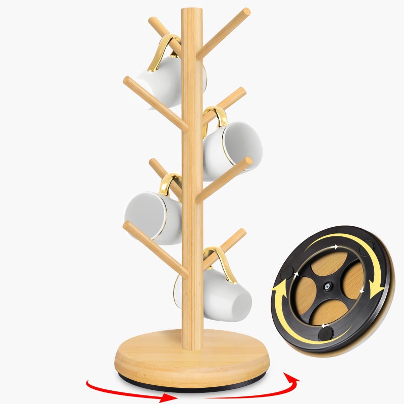 ZYZWTG Mug Holder TreeNew Upgraded 360 Rotated 8 Hooks Coffee Cup Holder for CounterWood Coffee Mug Rack Standing for Coffe e Bar Accessories and Kitchen Home OrganizerNatural - Image 2
