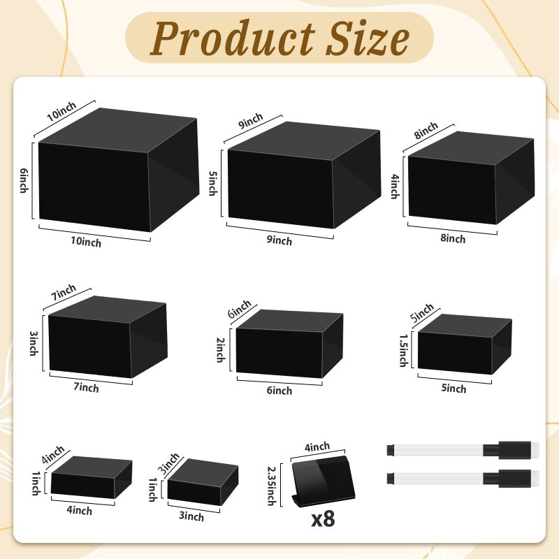 Youjoitim 8Pcs Buffet Risers, Large Food Risers for Buffet Table, Acrylic Cube Boxes Display Nesting Risers with Hollow Bottoms, Dessert Cake Display Stand Riser Set for Party Jewelry Collectibles Black (3",4",5",6",7",8",9",10") - Image 2