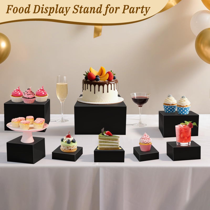Youjoitim 8Pcs Buffet Risers, Large Food Risers for Buffet Table, Acrylic Cube Boxes Display Nesting Risers with Hollow Bottoms, Dessert Cake Display Stand Riser Set for Party Jewelry Collectibles Black (3",4",5",6",7",8",9",10") - Image 4