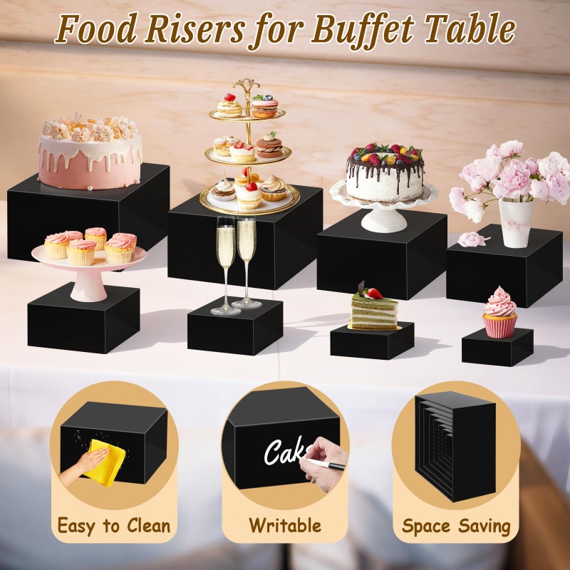 Youjoitim 8Pcs Buffet Risers, Large Food Risers for Buffet Table, Acrylic Cube Boxes Display Nesting Risers with Hollow Bottoms, Dessert Cake Display Stand Riser Set for Party Jewelry Collectibles Black (3",4",5",6",7",8",9",10") - Image 3