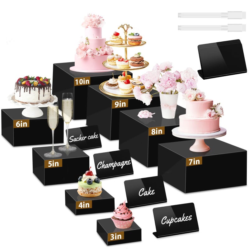 Youjoitim 8Pcs Buffet Risers, Large Food Risers for Buffet Table, Acrylic Cube Boxes Display Nesting Risers with Hollow Bottoms, Dessert Cake Display Stand Riser Set for Party Jewelry Collectibles Black (3",4",5",6",7",8",9",10") - Image 1