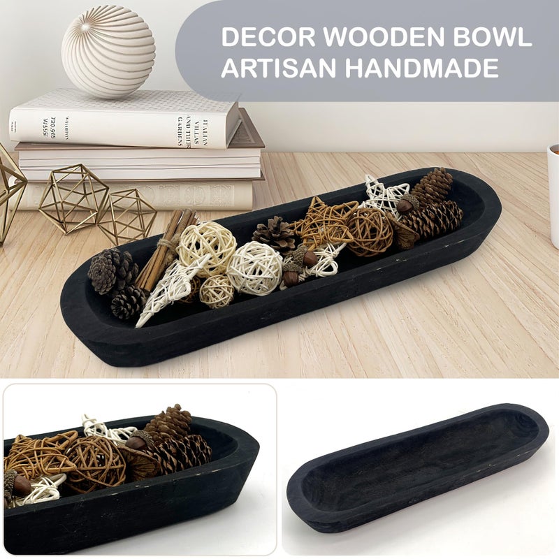 MOLADRI 17" Wooden Dough Bowls Decorativeï¼ŒUnique Centerpiece Bowl, Rustic Long Wood Bowl with Hand Carved for Table Centerpiece Decor, Farmhouse Rustic Style Home Decor (17 x 5 x 2 Inch Black) - Image 5