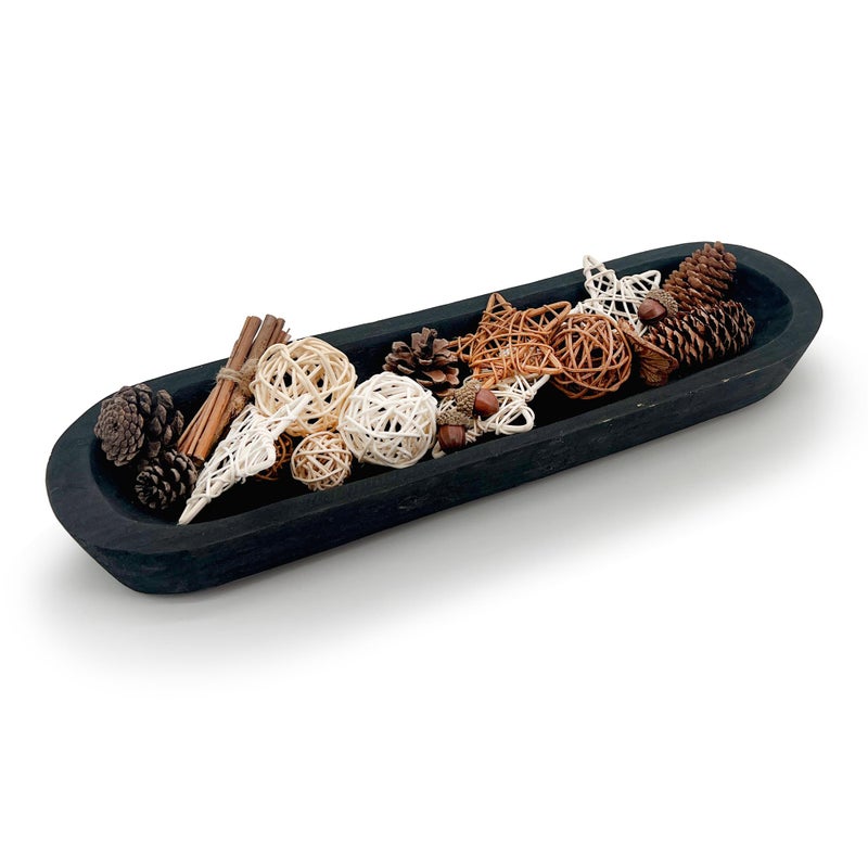 MOLADRI 17" Wooden Dough Bowls Decorativeï¼ŒUnique Centerpiece Bowl, Rustic Long Wood Bowl with Hand Carved for Table Centerpiece Decor, Farmhouse Rustic Style Home Decor (17 x 5 x 2 Inch Black) - Image 1