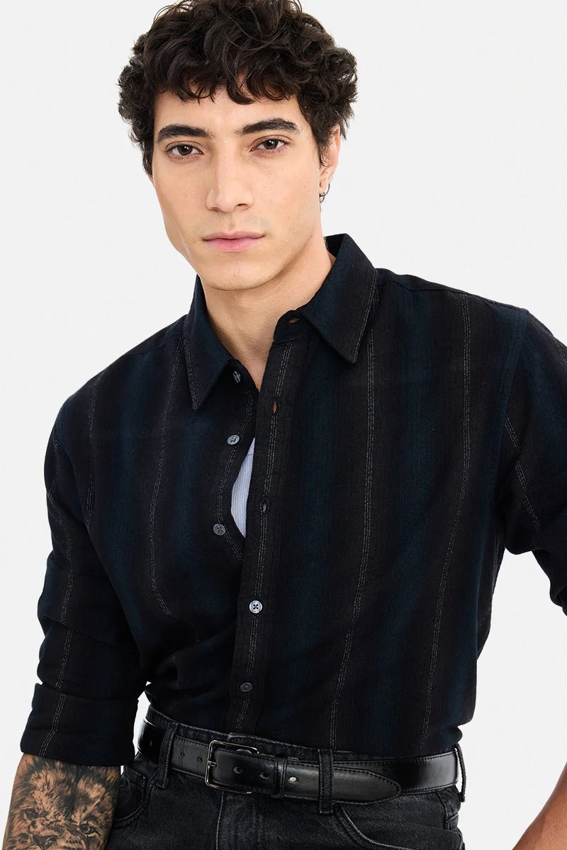 SNITCH Black Striped Long Sleeve Regular Fit Shirt