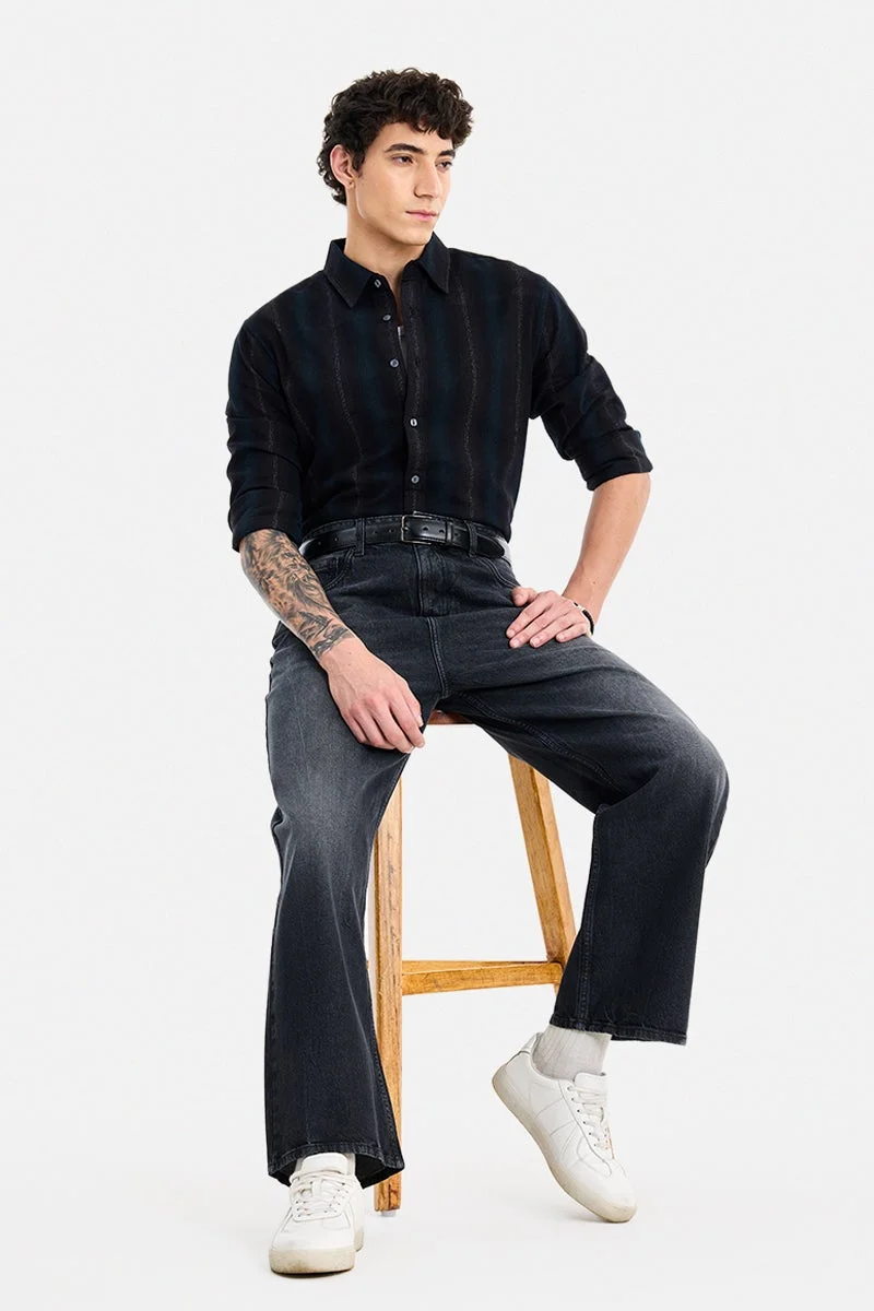 SNITCH Black Striped Long Sleeve Regular Fit Shirt
