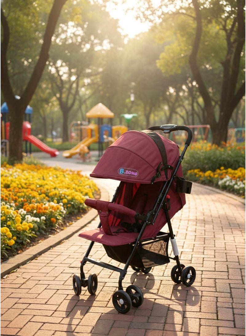 متجر ان زون عربة أطفال من بيبي زون _ خفيفة للتنقل مع حاجز حماية أمامي ومظلة واسعة ونافذة تهوية شبكية - لون احمر - Image 1